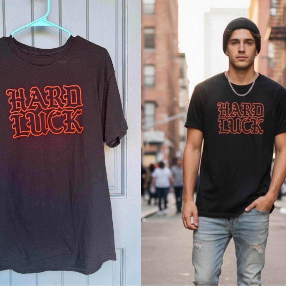 Hard Luck Mfg Outline Logo Tee L GUC, Skateboarding Skater T-Shirt Hard Luck L